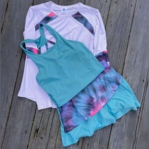 Tennis Pickleball 3 Set Skort, Tank Top with build in bra, Long Sleeve Top